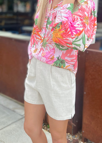 In Your Favor Neutral High Waisted Linen Shorts