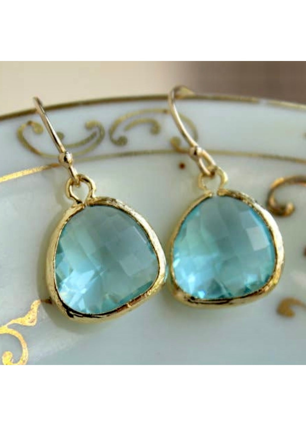 Aquamarine Blue Earrings Gold Plated