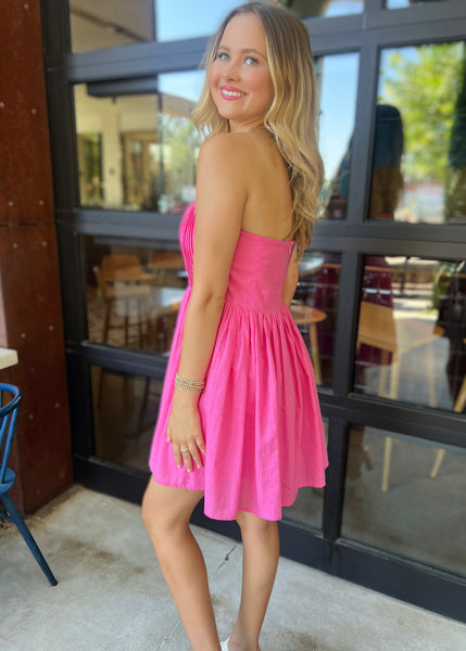 Bubble Gum & Sunshine Pink Strapless Mini Dress