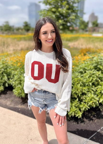 OU Stadium Sweater - White/Crimson