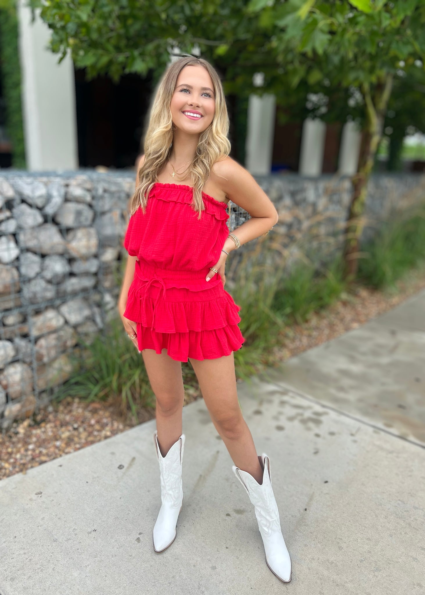 Stadium Style Gauze Strapless Romper Dress