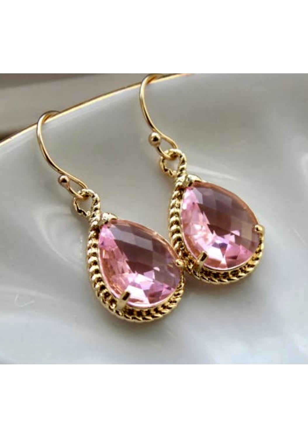 Light Pink Gold Blush Teardrop Earrings