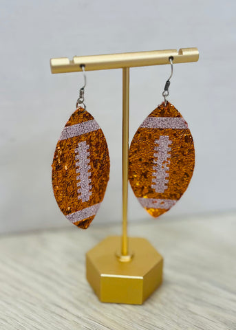 Football Earrings - Orange Glitter