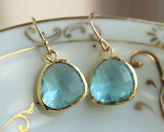 Aquamarine Blue Earrings Gold Plated
