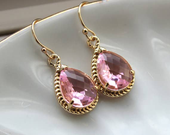 Light Pink Gold Blush Teardrop Earrings