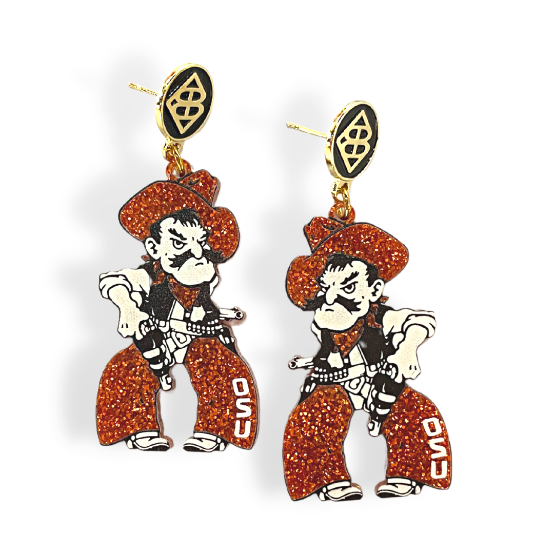 Orange Glitter Pistol Pete Earrings