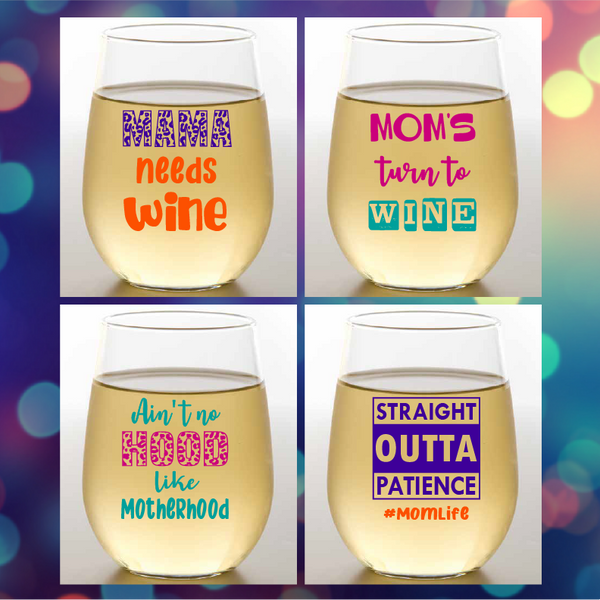 MOM FUNNY Shatterproof Wine Glasses: 4pk