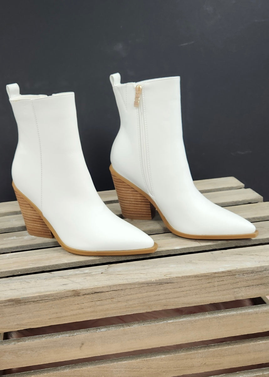 White Ankle Boot White Boots Wood Heel Women's White Classic