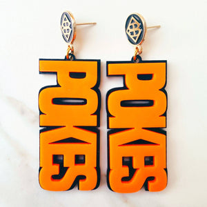 Oklahoma State - Orange POKES Earrings over Black with Black Logo Top