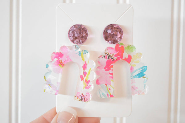 Floral Earrings, Summer Earrings, Dangle Earrings, Acrylic