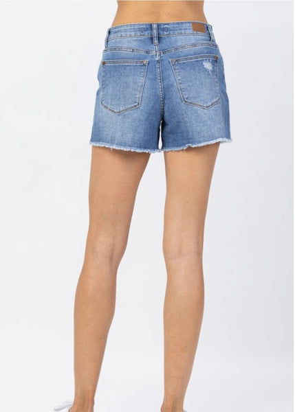 Brada Curvy Girl Denim Frayed Hem Shorts 1XL-3XL