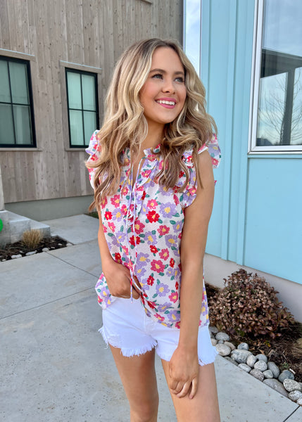 Vacation Love Lilac Floral Ruffle Top