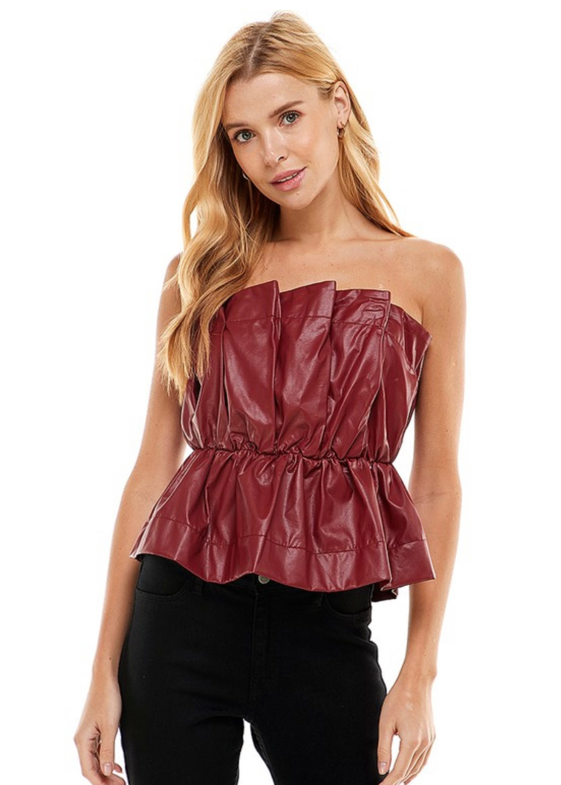 Falling In Love Strapless Burgundy Top