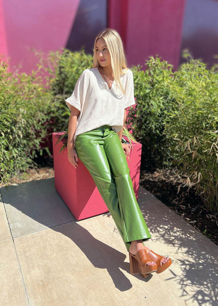 HAZEL Green Sport Leather Trousers | Women's Leather Pants