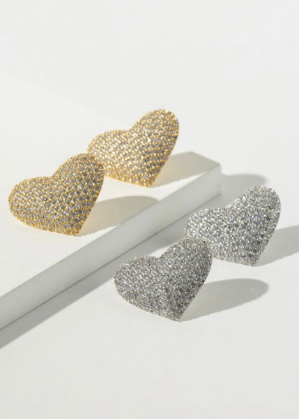 Heart Shape CZ Earring Studs-Silver