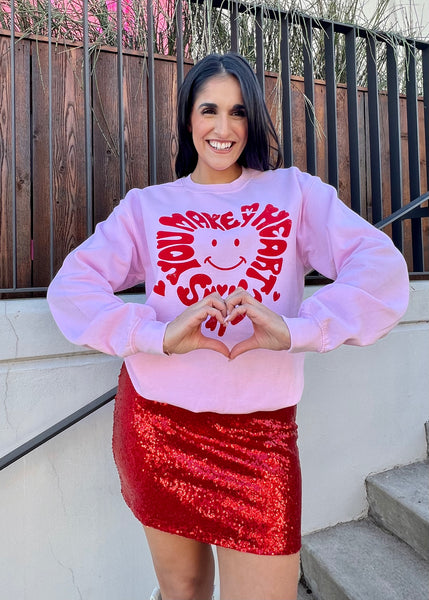 "You Make My Heart Smile" Pink Graphic Sweatshirt