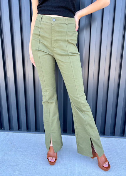 Babe Alert Green High Waisted Flare Pants