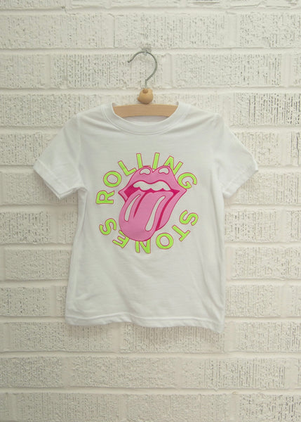 Rolling Stones Neon Puff Classic Lick White Tee - Children's