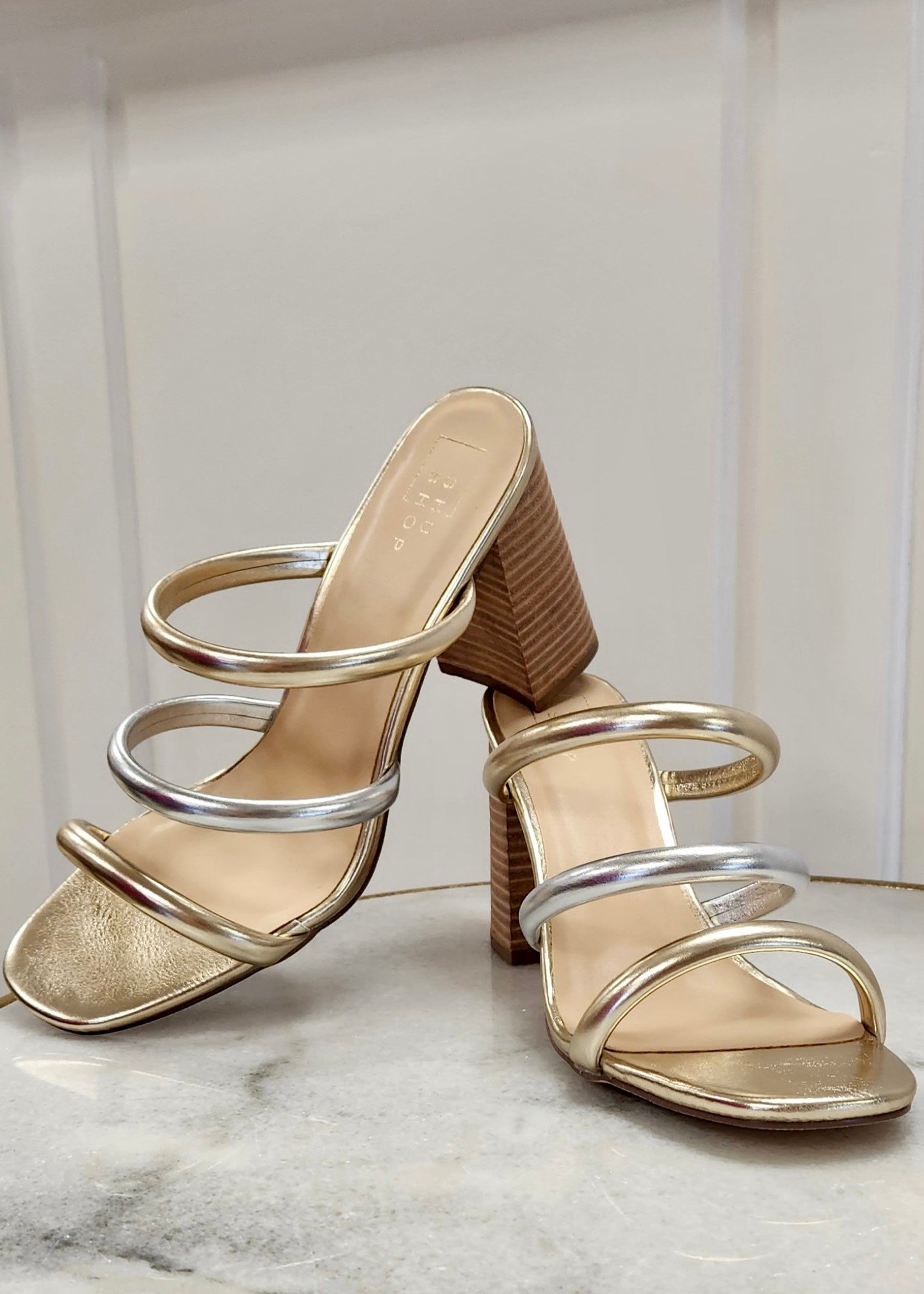 Ginger Gold/Silver Stacked Heel Sandal