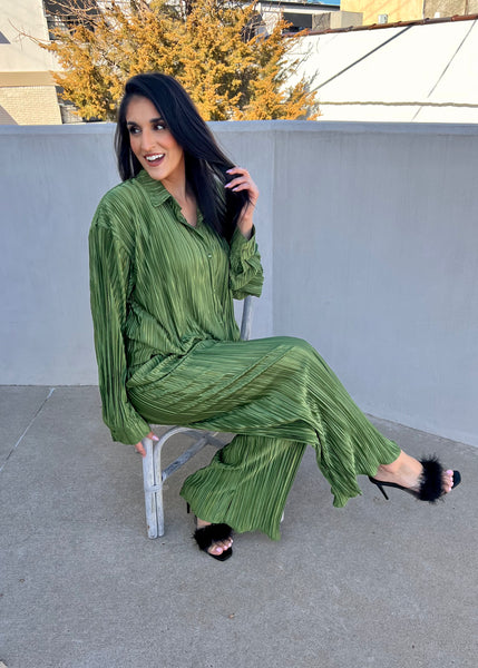 Unlike Anything Olive 2 Pc Blouse & Pant Set
