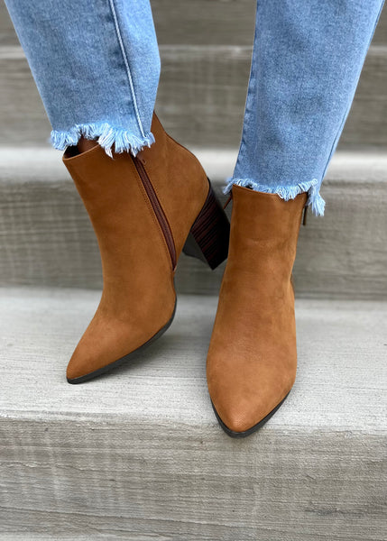 The Paisley Stacked Heel Bootie-Camel