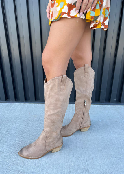 Stacey Western Style Boot - Taupe