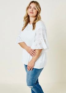 White Top With Eyelet Detailed Sleeves