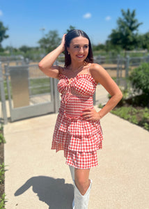 No Breaking Hearts Red Gingham Plaid Mini Dress