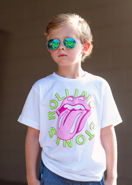 Rolling Stones Neon Puff Classic Lick White Tee - Children's