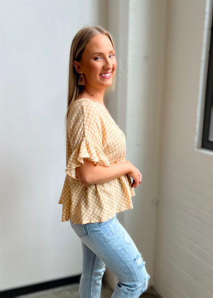 It's Just Me Mango Plaid Top