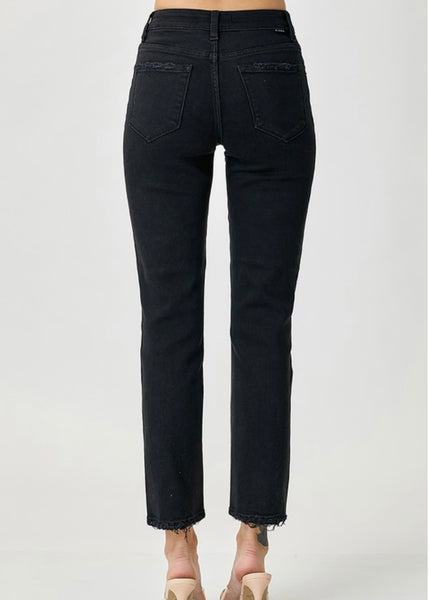 Sutton Mid Rise Black Straight Leg Denim Jeans