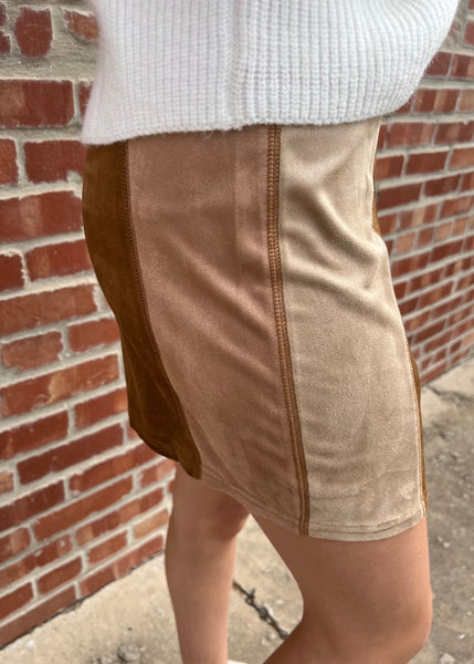 Forever More Suede Color Block Mini Skirt