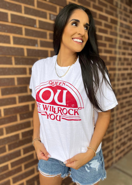 QUEEN OU Sooners We Will Rock You White Tee
