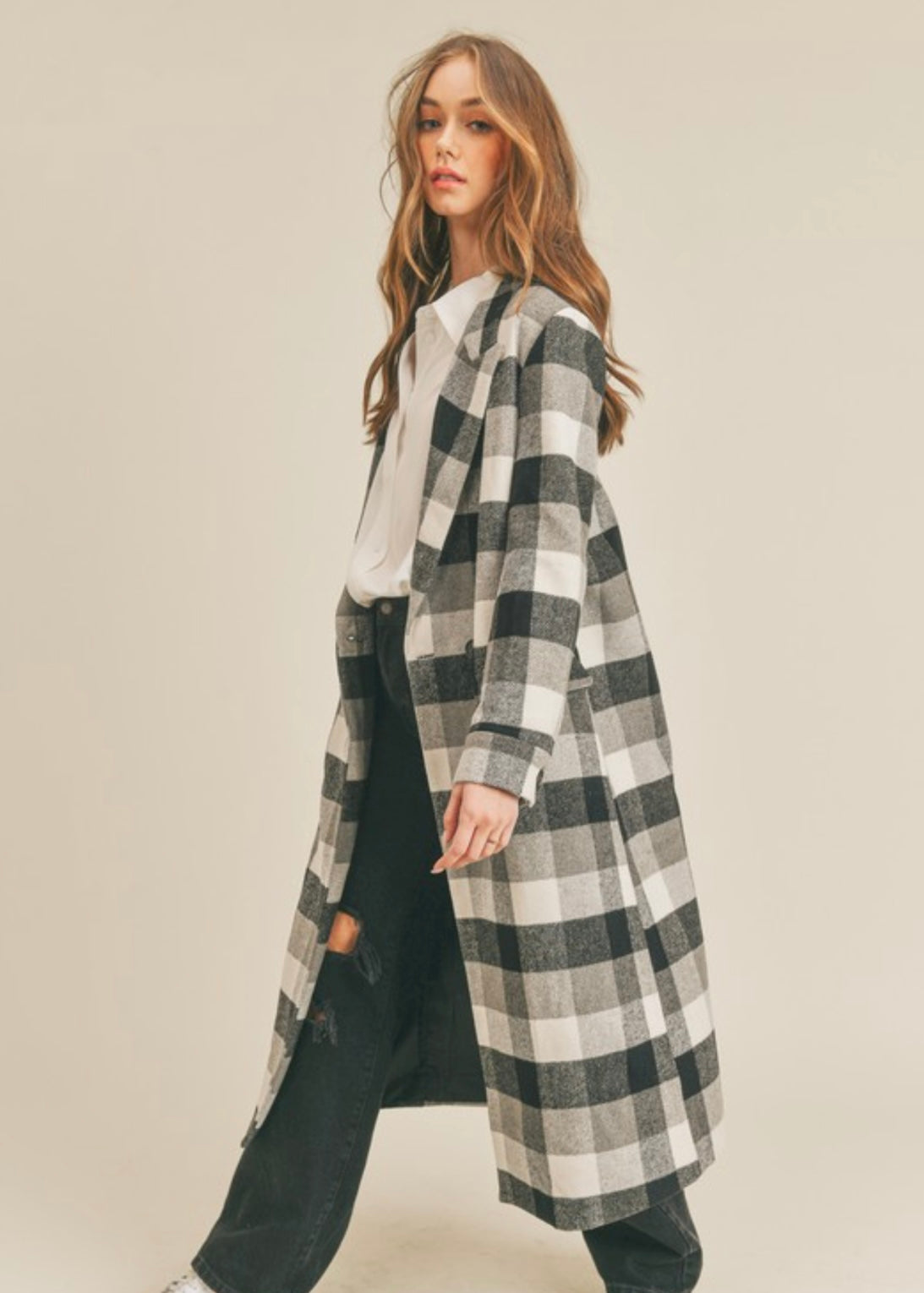 Body Language Black & White Plaid Coat