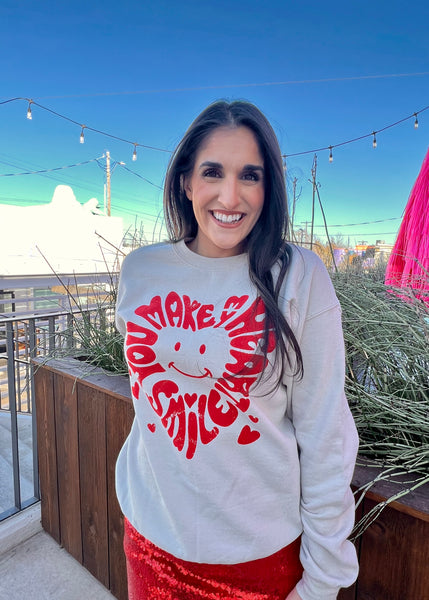 "You Make My Heart Smile" Sand Graphic Sweatshirt