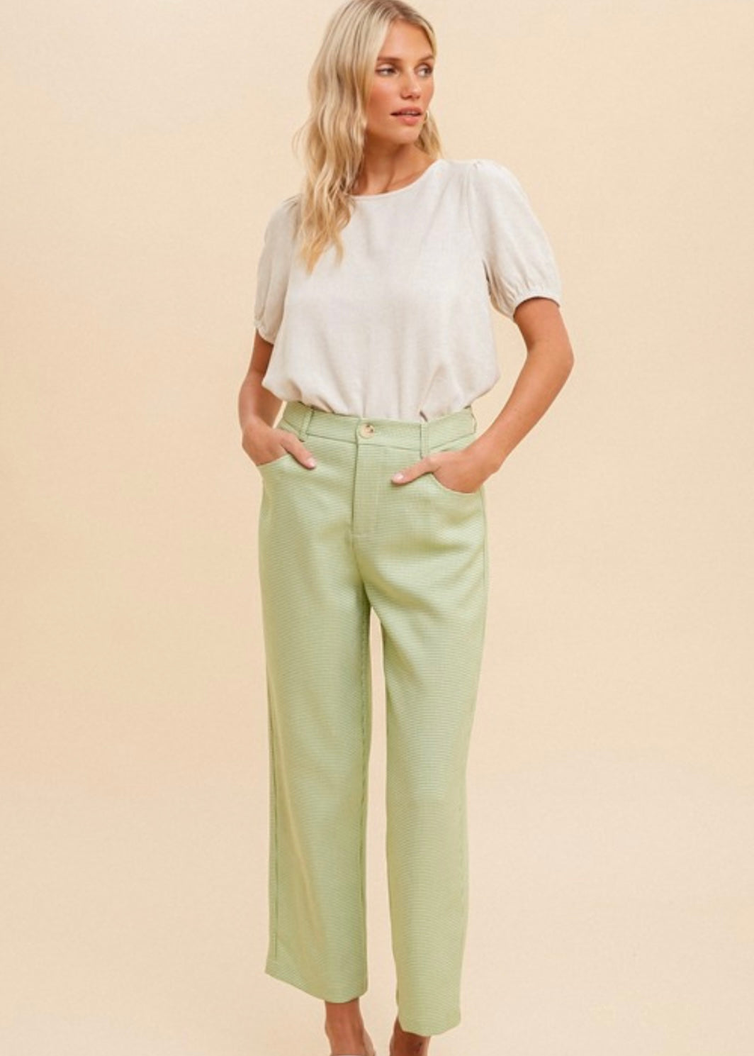 Be Original Green Checked Boucle Trousers