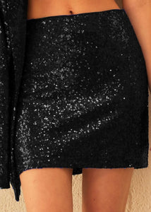 Tis The Season Black Sequin Mini Skirt
