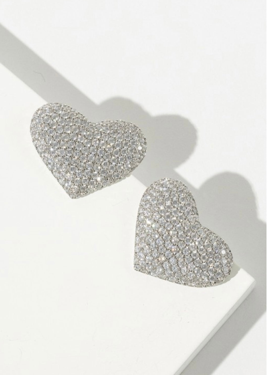 Heart Shape CZ Earring Studs-Silver