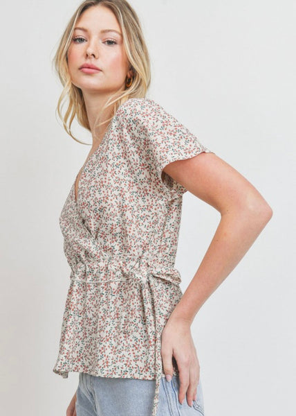 Garden Oasis Woven Surplice Printed Top