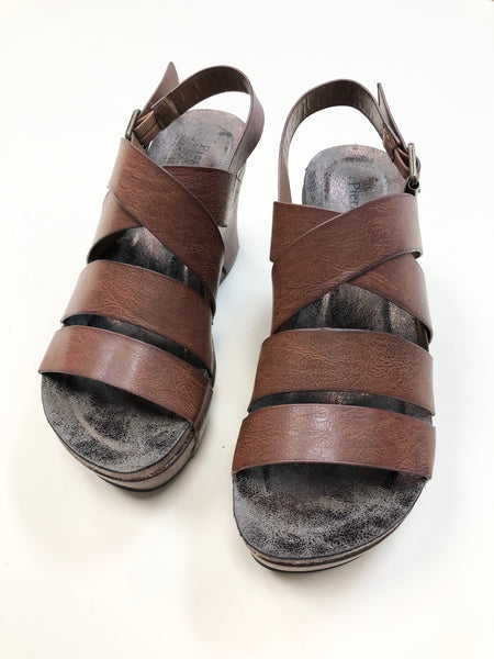 Indeed Brown Strappy Cork Wedge