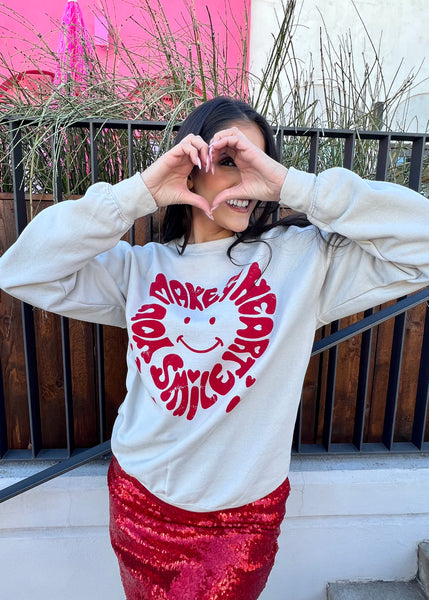 "You Make My Heart Smile" Sand Graphic Sweatshirt