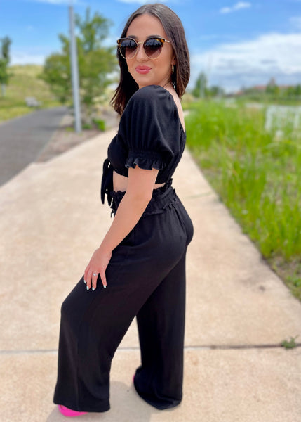 Hey It's Me Black Rib Knit Wide Leg Pant