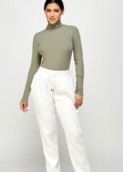 By The Fireside Ribbed Turtleneck Top - Olive