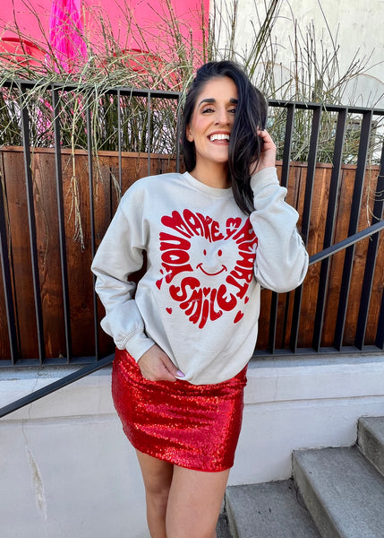 "You Make My Heart Smile" Sand Graphic Sweatshirt