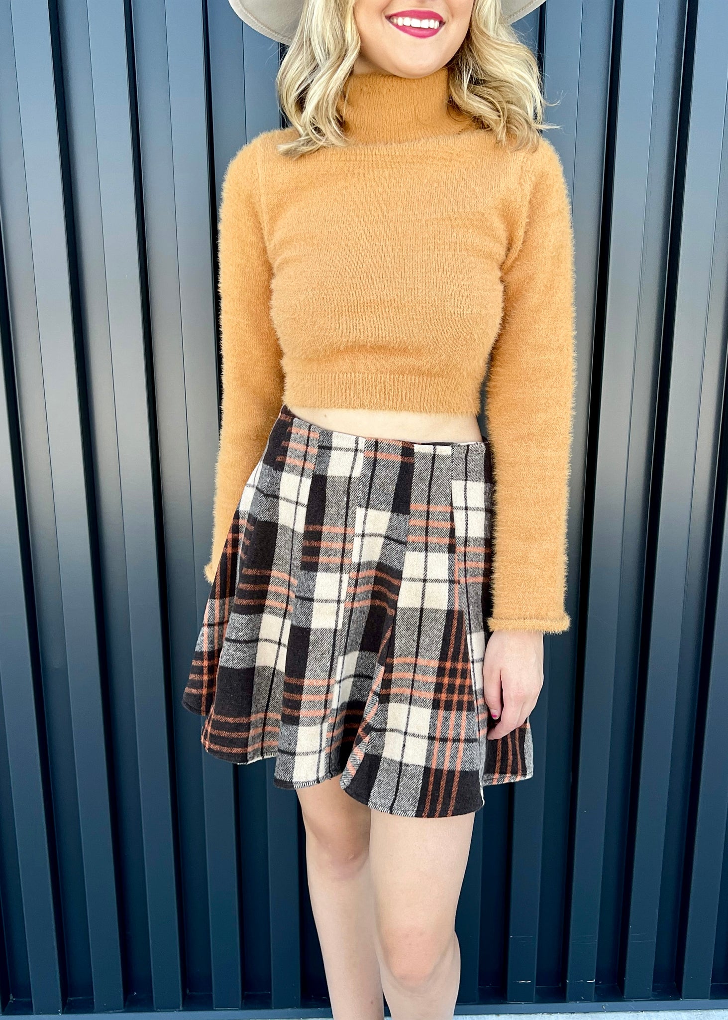 Cross Your Mind Brown Plaid Pleated Skirt