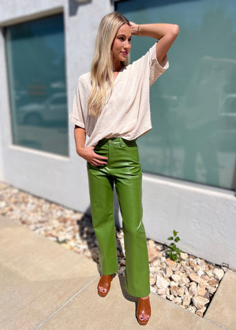 Curious Situation Faux Leather Pants - Green