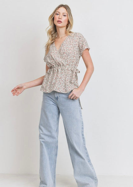 Garden Oasis Woven Surplice Printed Top