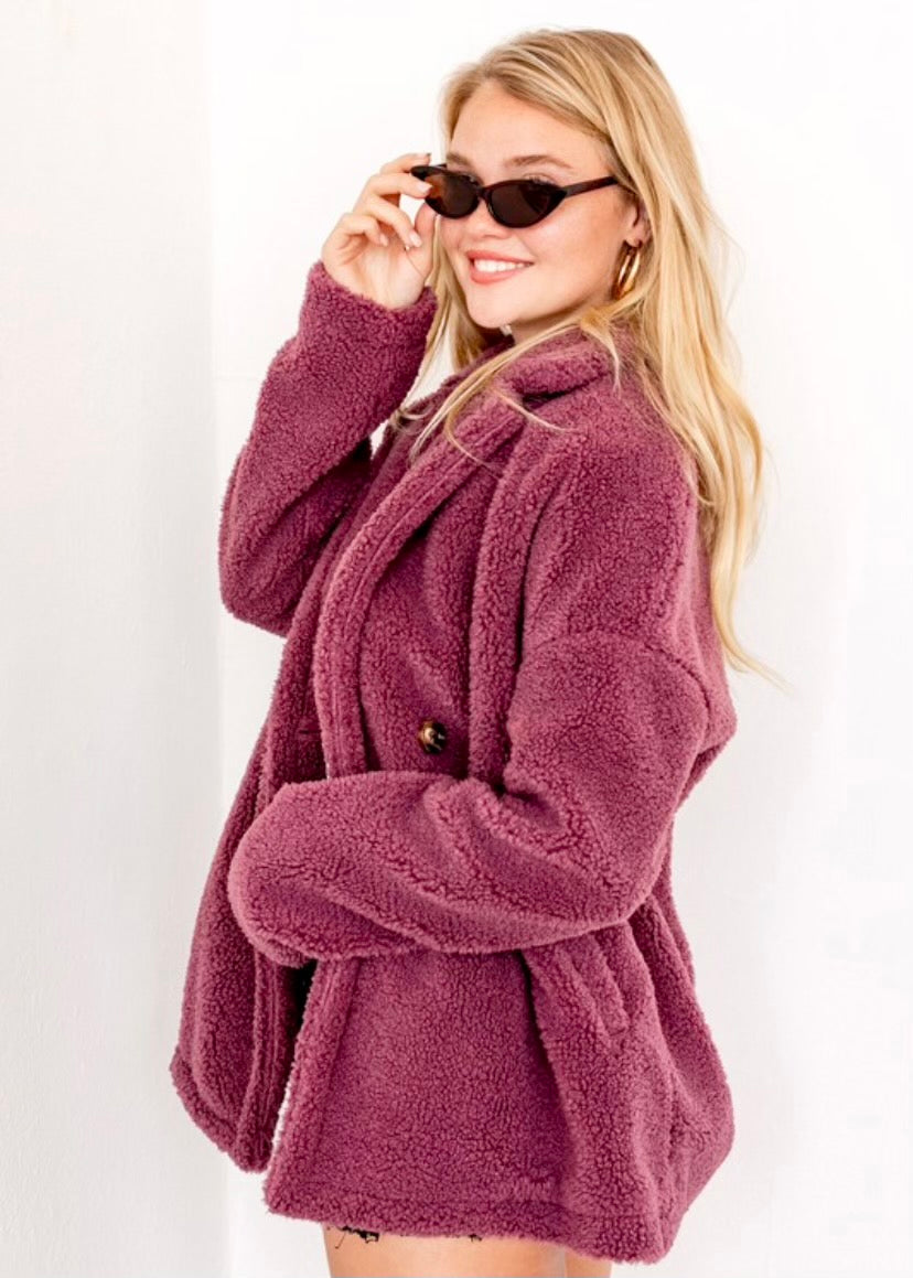 Through The Mountains Fur Coat - Dusty Berry